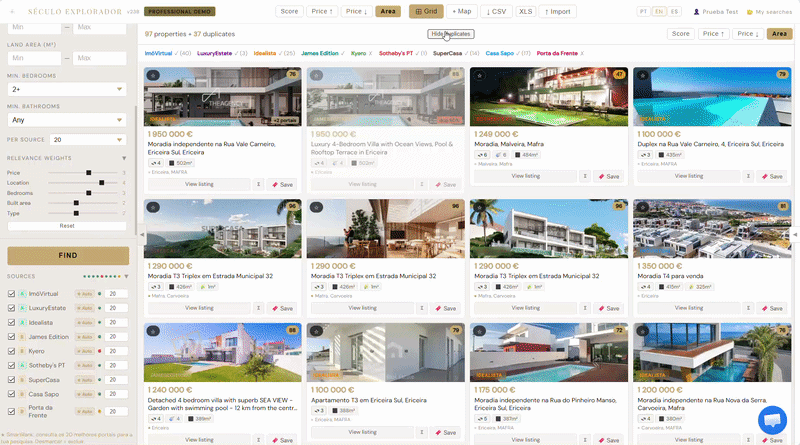 Professional — Search results across all portals